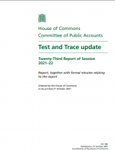 Test and Trace update: Twenty-Third Report of Session 2021–22: Report, together with formal minutes relating to the report